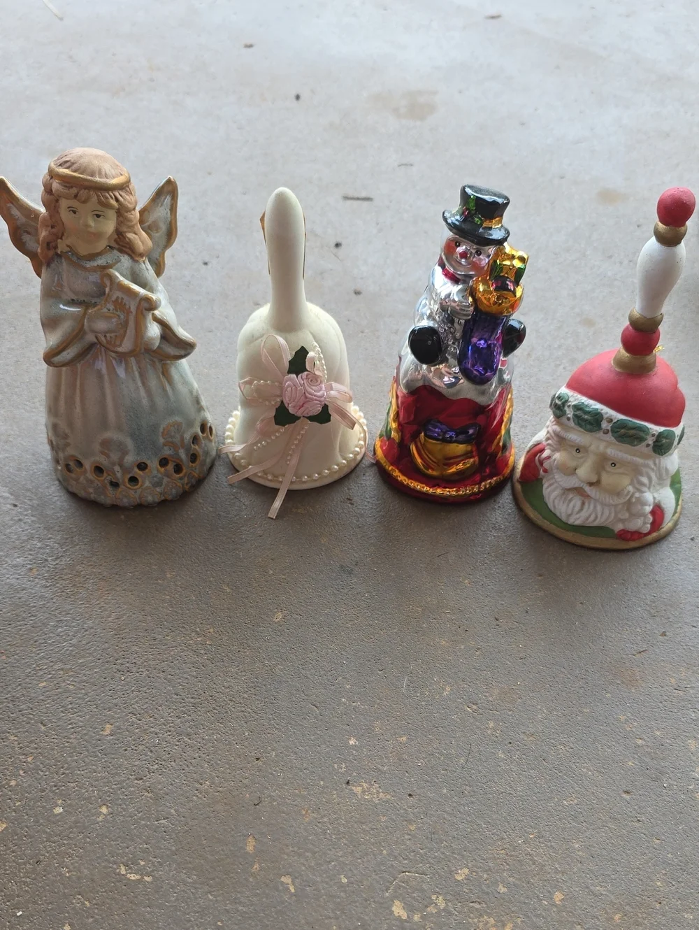 Assorted Decorative Ceramic Bells - Angel, Floral, Snowman, Santa